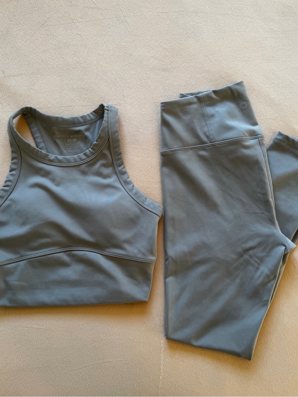 Harmony Balance High Neck Athletic Crop Top & Legging Set in Beige
